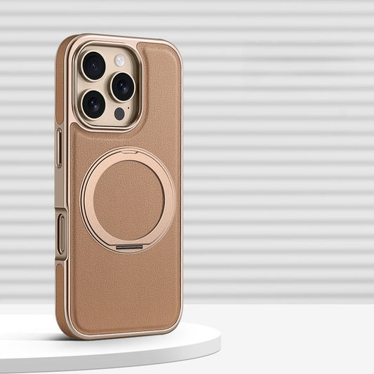 Magnetic Stand Vegan Leather Case | Electroplated Edge, MagSafe Ready