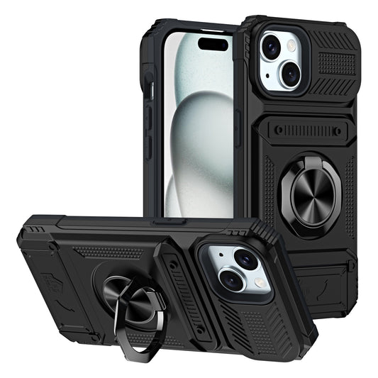 iPhone Magnetic Mecha Case with Card Slot & Ring Stand