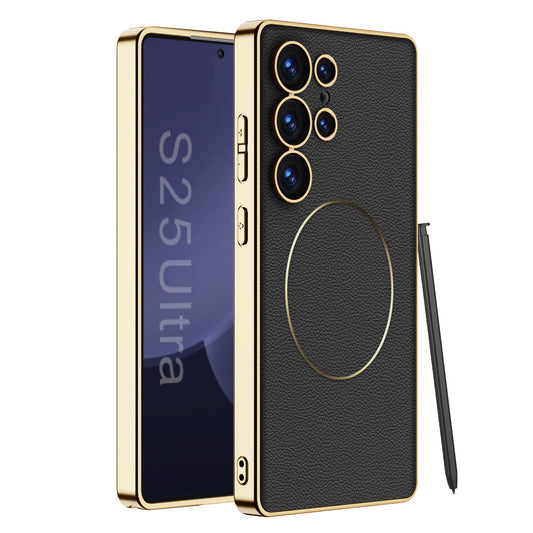 Electroplated leather protective cover with magnetic core Samsung case