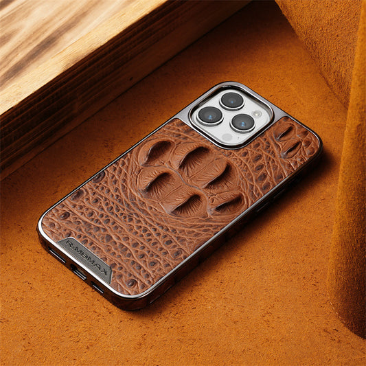 Premium Crocodile Grain Leather iPhone Case with Embossed Claw