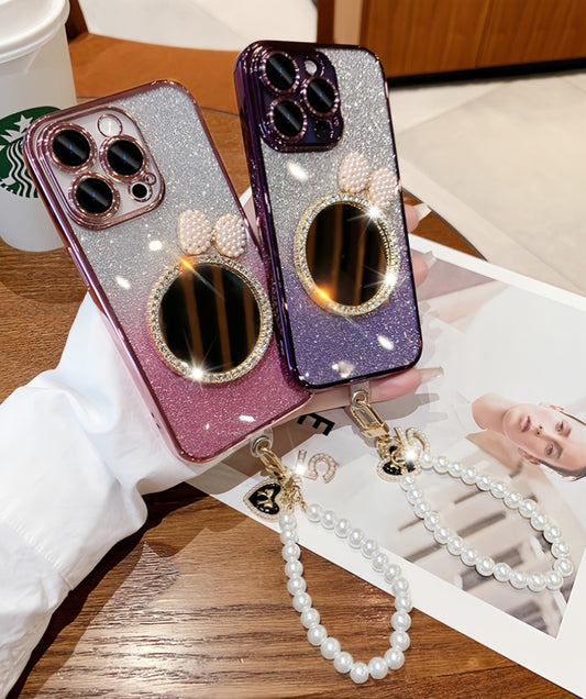 AIRKAS Pearl Mirror Phone Case with Wrist Strap