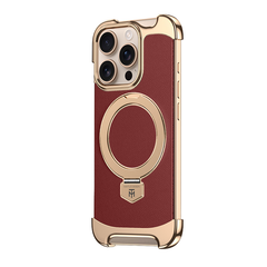 AIKRAS Premium Vegan Leather MagSafe iPhone 17 Case - 360° Ring Stand, dropproof