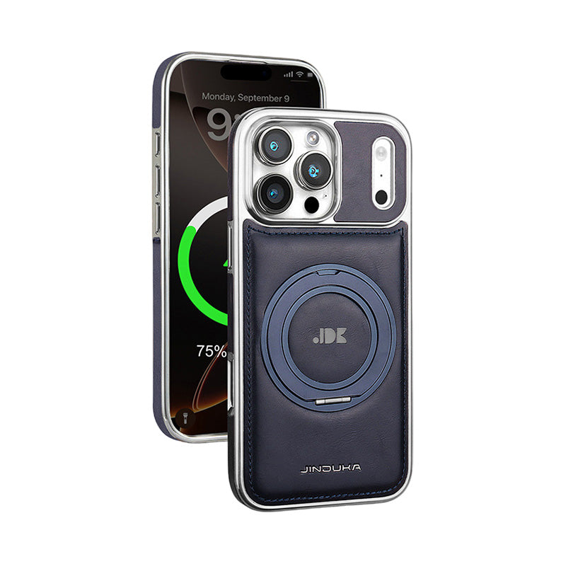 AIRKAS Luxury Leather 360° Rotating Stand iPhone Case with MagSafe for iPhone 17 Pro Max/ 16 / 15/ 14 / 13
