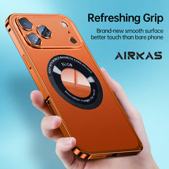 Magnetic Aluminum Metal Phone Case with Transparent Apple Logo Window & Camera Protection