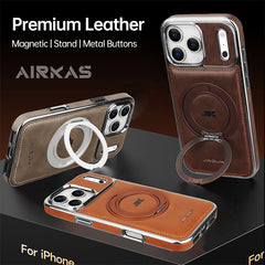 AIRKAS Luxury Leather 360° Rotating Stand iPhone Case with MagSafe for iPhone 17 Pro Max/ 16 / 15/ 14 / 13