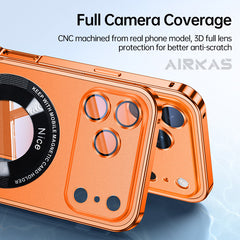 Magnetic Aluminum Metal Phone Case with Transparent Apple Logo Window & Camera Protection