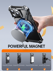 Metallic MagSafe iPhone Case with Rotating Stand & Drop Protection