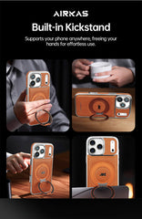 AIRKAS Luxury Leather 360° Rotating Stand iPhone Case with MagSafe for iPhone 17 Pro Max/ 16 / 15/ 14 / 13