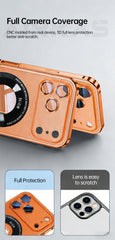 Magnetic Aluminum Metal Phone Case with Transparent Apple Logo Window & Camera Protection