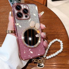 AIRKAS Pearl Mirror Phone Case with Wrist Strap