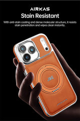AIRKAS Luxury Leather 360° Rotating Stand iPhone Case with MagSafe for iPhone 17 Pro Max/ 16 / 15/ 14 / 13