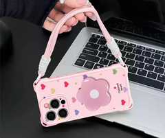 Pink Phone Case with Strap and Flower Stand
