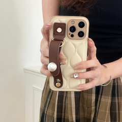 Wavy Leather Wrist Strap iPhone Case with Cute Charms