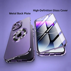 360° Magnetic Protection iPhone Case – HD Glass, Metal Frame, Shockproof Design