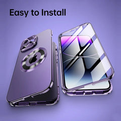360° Magnetic Protection iPhone Case – HD Glass, Metal Frame, Shockproof Design