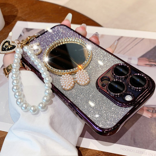 AIRKAS Pearl Mirror Phone Case with Wrist Strap