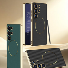 Electroplated leather protective cover with magnetic core Samsung case
