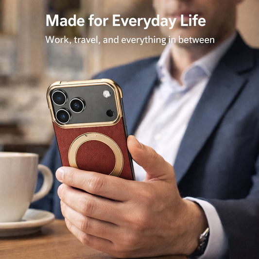 AIKRAS Magnetic Leather iPhone Case with Built-in Metal Stand