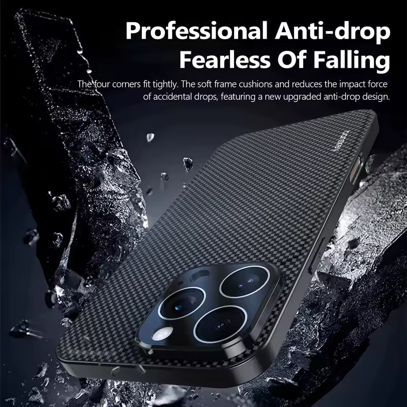Carbon Fiber Pattern Magnetic Phone Case with Camera Protection For iPhone 16 / 15 / 14 Pro Max