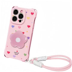 Pink Phone Case with Strap and Flower Stand