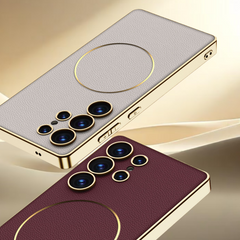 Electroplated leather protective cover with magnetic core Samsung case