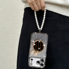 AIRKAS Pearl Mirror Phone Case with Wrist Strap