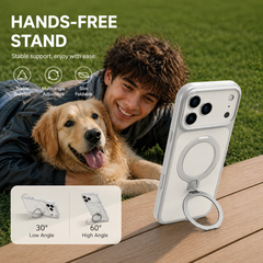 AIRKAS Hands-Free Design Slim Flat Back N52 Magnetic Ring Stand Case for iPhone 14-17 Series