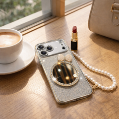 AIRKAS Pearl Mirror Phone Case with Wrist Strap