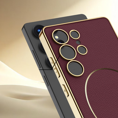 Electroplated leather protective cover with magnetic core Samsung case