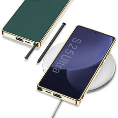 Electroplated leather protective cover with magnetic core Samsung case
