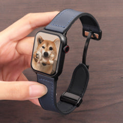 AIRKAS Genuine Leather Ultra Magnetic Band For iwatch Series 11/10/9/8