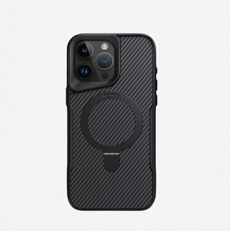AIRKAS Carbon Fiber Pattern Magnetic Phone Case with Ring Stand for IPhone 17 Pro Max/16/15/14