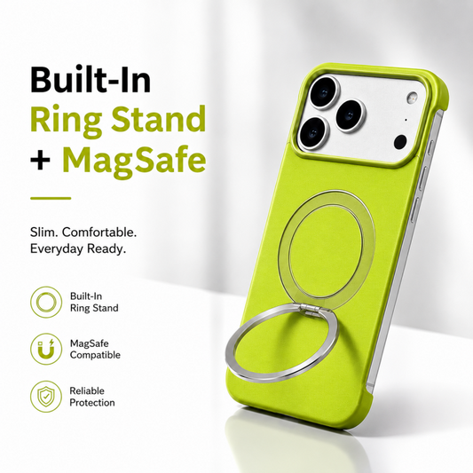 AIRKAS Minimalist Borderless Leather Magnetic Ring Holder Phone Case