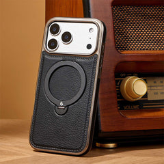 Premium 4-in-1 Magnetic Leather Ring Stand Case for iPhone 17 Pro/Max
