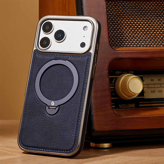 Premium 4-in-1 Magnetic Leather Ring Stand Case for iPhone 17 Pro/Max