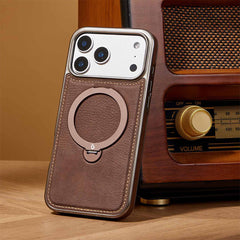 Premium 4-in-1 Magnetic Leather Ring Stand Case for iPhone 17 Pro/Max