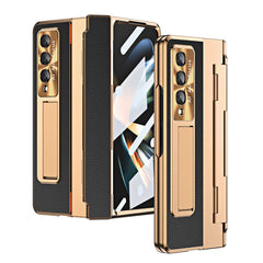 AIRKAS Luxury Leather Magnetic Bracket Shell Electroplated Phone Case For Galaxy Z Fold3/4/5/6/7 With Back Screen Glass