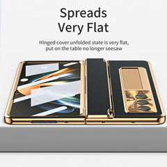 AIRKAS Luxury Leather Magnetic Bracket Shell Electroplated Phone Case For Galaxy Z Fold3/4/5/6/7 With Back Screen Glass
