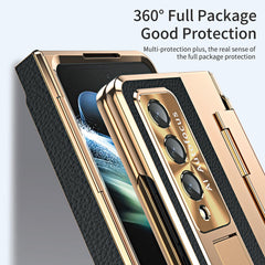 AIRKAS Luxury Leather Magnetic Bracket Shell Electroplated Phone Case For Galaxy Z Fold3/4/5/6/7 With Back Screen Glass