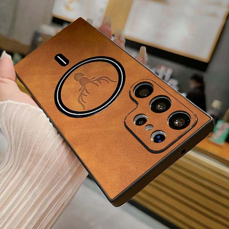 MagSafe Compatible Suede Leather Samsung Case with Strong Protection