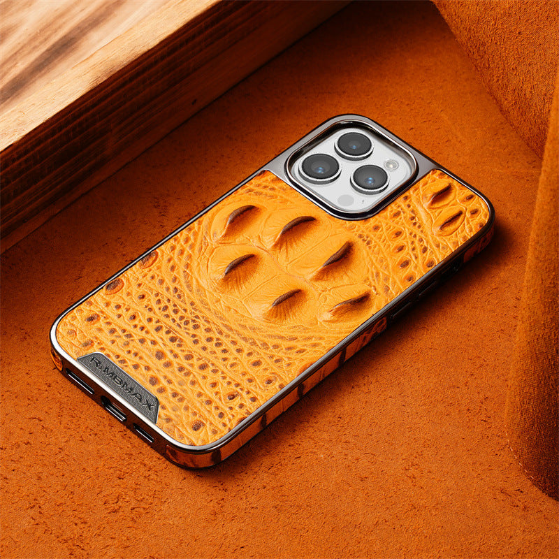 Premium Crocodile Grain Leather iPhone Case with Embossed Claw