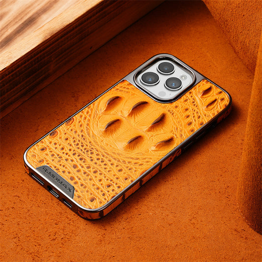 Premium Crocodile Grain Leather iPhone Case with Embossed Claw