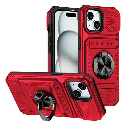 iPhone Magnetic Mecha Case with Card Slot & Ring Stand
