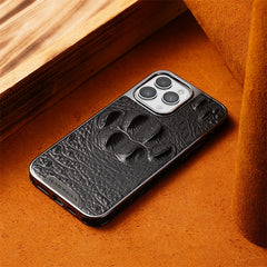 Premium Crocodile Grain Leather iPhone Case with Embossed Claw