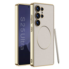 Electroplated leather protective cover with magnetic core Samsung case
