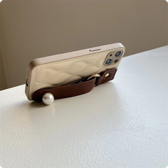 Wavy Leather Wrist Strap iPhone Case with Cute Charms