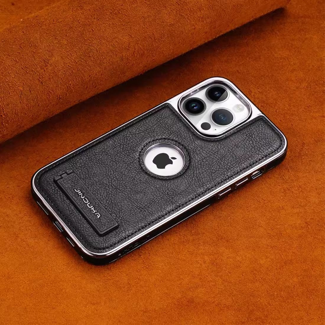 iPhone Leather Kickstand Case with Plated Edges