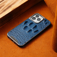 Premium Crocodile Grain Leather iPhone Case with Embossed Claw