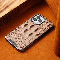 Premium Crocodile Grain Leather iPhone Case with Embossed Claw