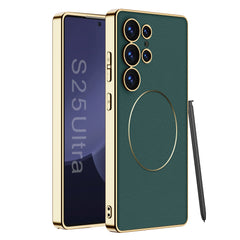 Electroplated leather protective cover with magnetic core Samsung case